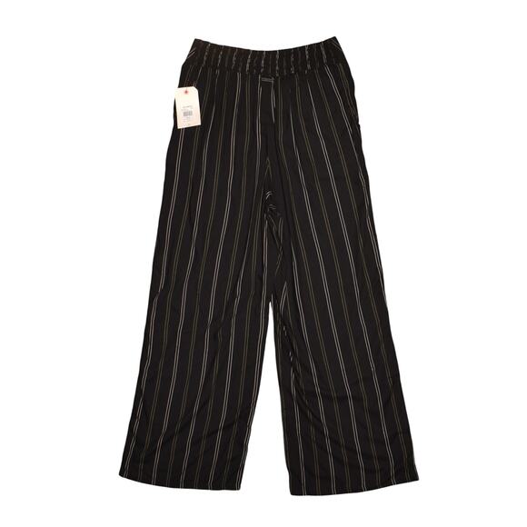 BILLABONG NEW‎ $46 Black Stripe Wide Leg Ankle Cut Through Pant Small - Picture 2 of 3